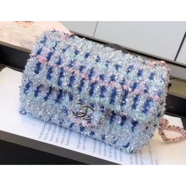 Chanel Tweed Sequins Small Flap Bag Blue/Pink 2018
