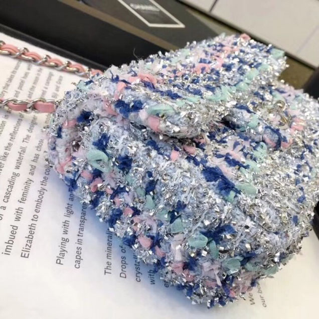 Chanel Tweed Sequins Small Flap Bag Blue/Pink 2018