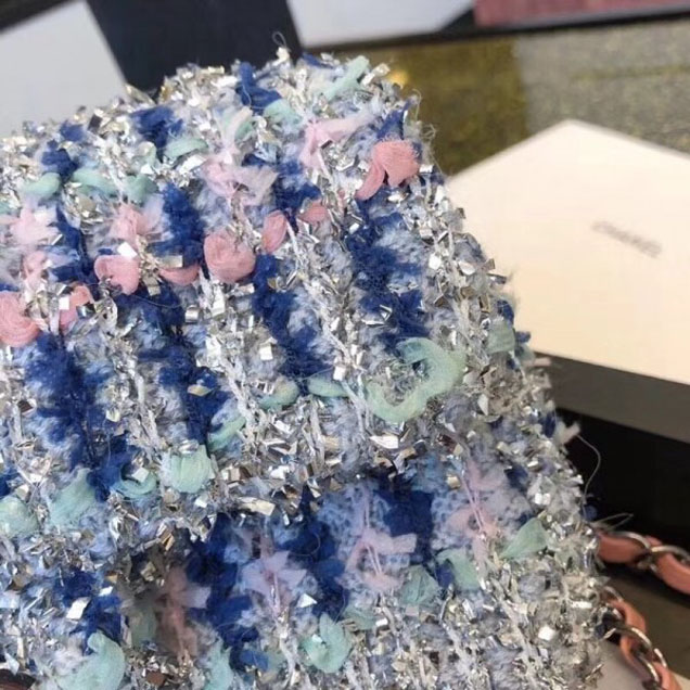 Chanel Tweed Sequins Small Flap Bag Blue/Pink 2018