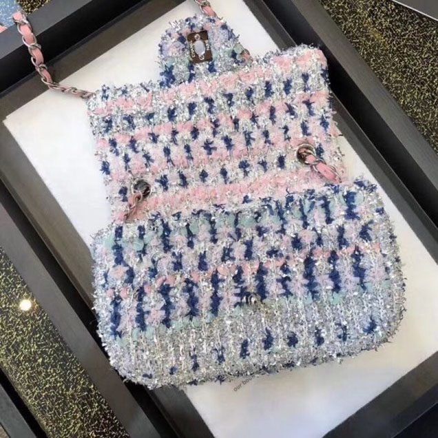 Chanel Tweed Sequins Small Flap Bag Blue/Pink 2018