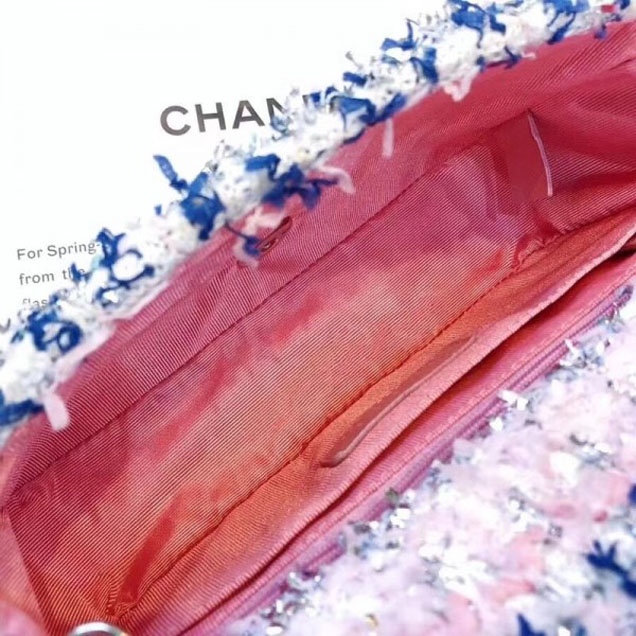 Chanel Tweed Sequins Small Flap Bag Blue/Pink 2018