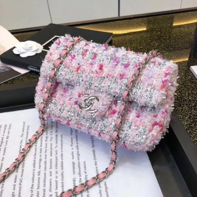 Chanel Tweed Sequins Small Flap Bag Pink 2018