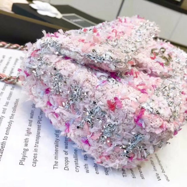 Chanel Tweed Sequins Small Flap Bag Pink 2018