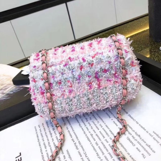 Chanel Tweed Sequins Small Flap Bag Pink 2018