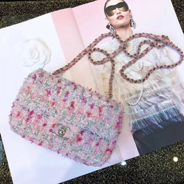 Chanel Tweed Sequins Small Flap Bag Pink 2018