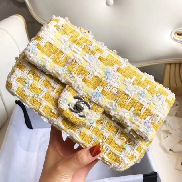 Chanel Tweed Sequins Small Flap Bag Yellow 2018