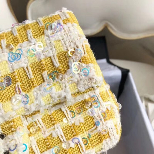 Chanel Tweed Sequins Small Flap Bag Yellow 2018