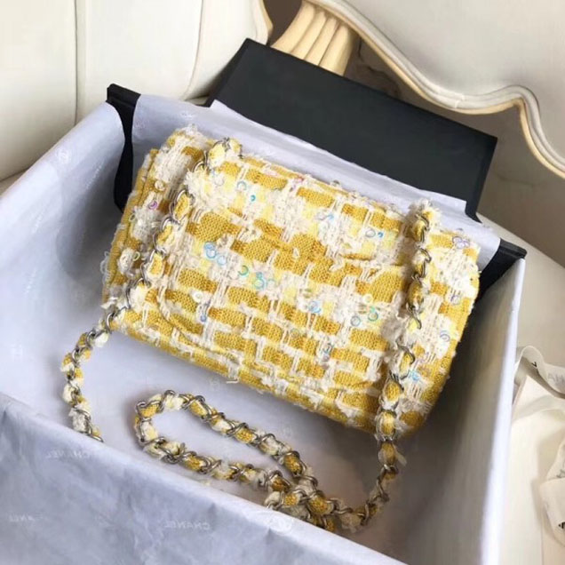 Chanel Tweed Sequins Small Flap Bag Yellow 2018