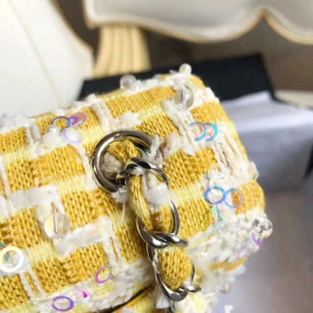 Chanel Tweed Sequins Small Flap Bag Yellow 2018