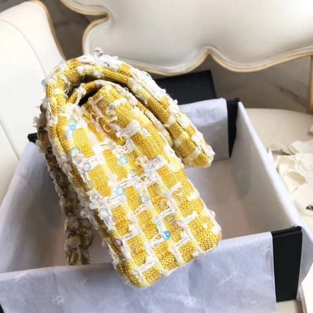 Chanel Tweed Sequins Medium Flap Bag Yellow 2018