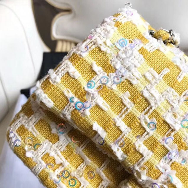 Chanel Tweed Sequins Medium Flap Bag Yellow 2018