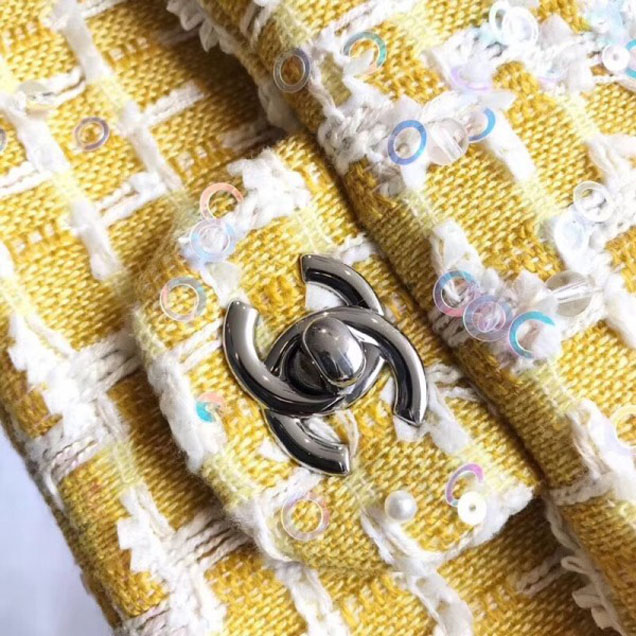Chanel Tweed Sequins Medium Flap Bag Yellow 2018