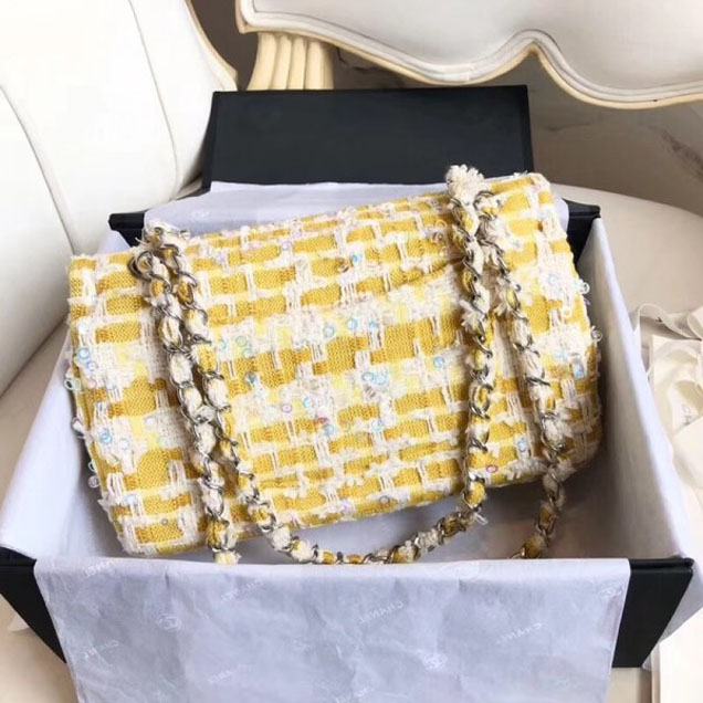 Chanel Tweed Sequins Medium Flap Bag Yellow 2018