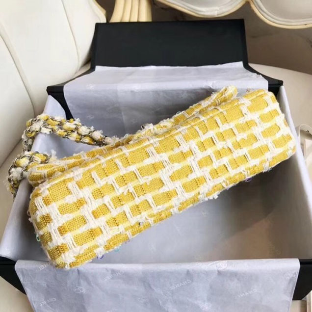 Chanel Tweed Sequins Medium Flap Bag Yellow 2018