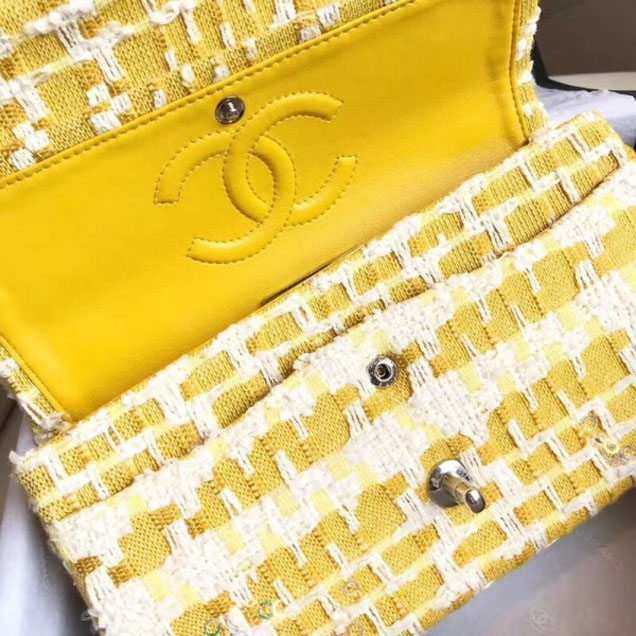 Chanel Tweed Sequins Medium Flap Bag Yellow 2018