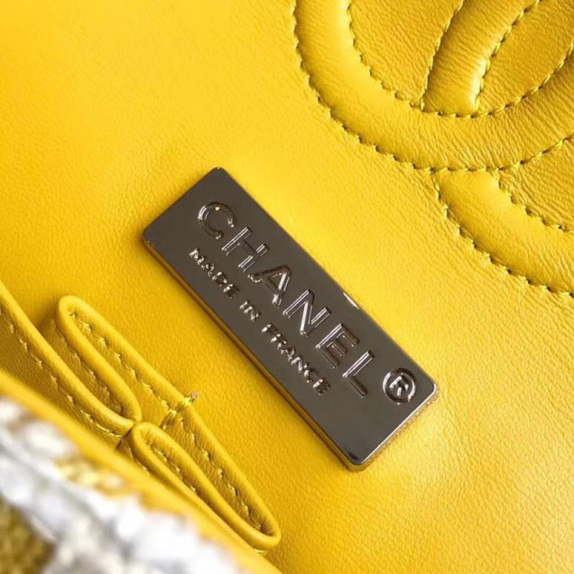 Chanel Tweed Sequins Medium Flap Bag Yellow 2018