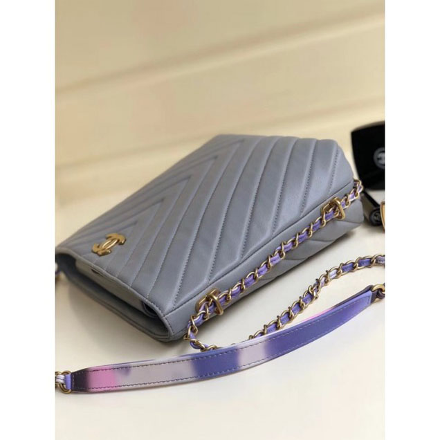 Chanel Chevron Multicolor Chain Bucket Bag Gray 2018