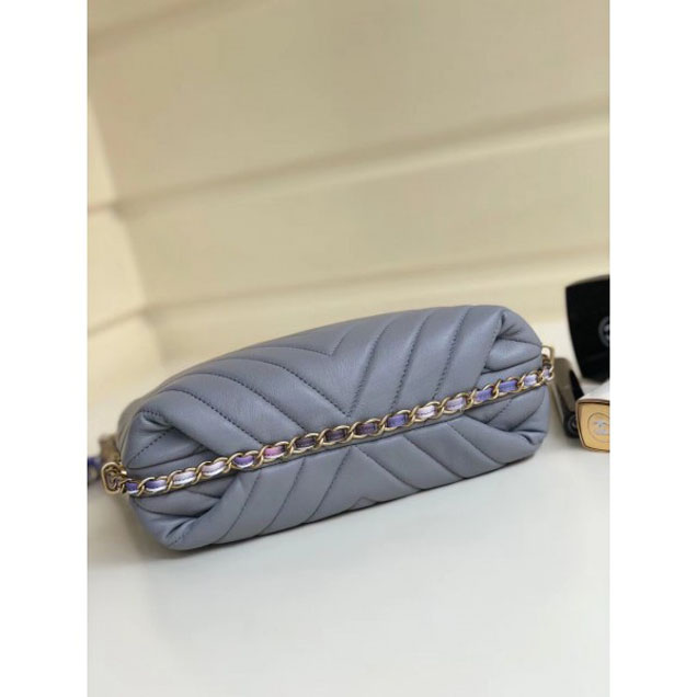 Chanel Chevron Multicolor Chain Bucket Bag Gray 2018