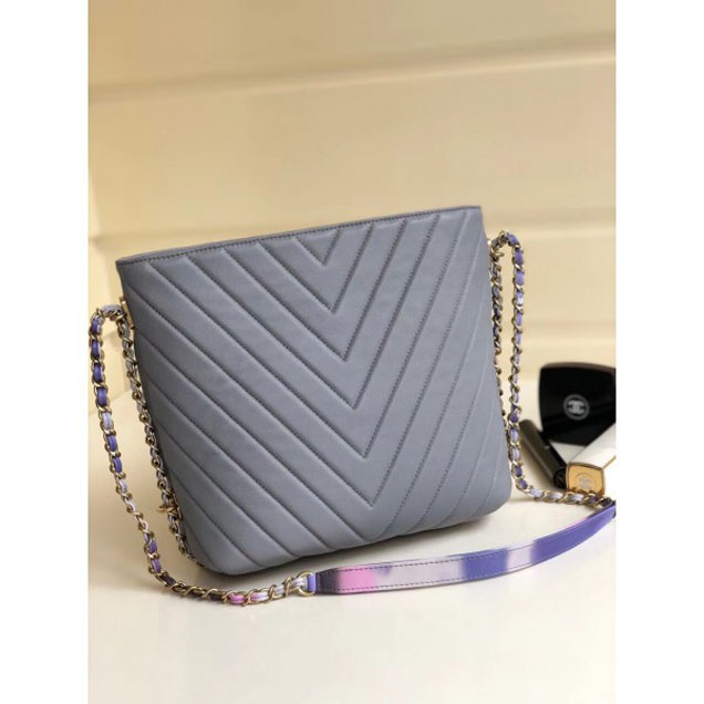 Chanel Chevron Multicolor Chain Bucket Bag Gray 2018