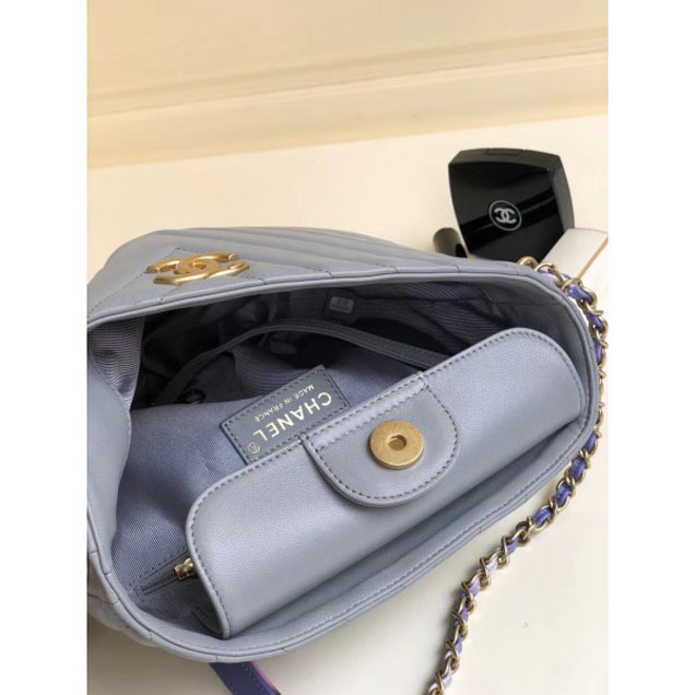 Chanel Chevron Multicolor Chain Bucket Bag Gray 2018