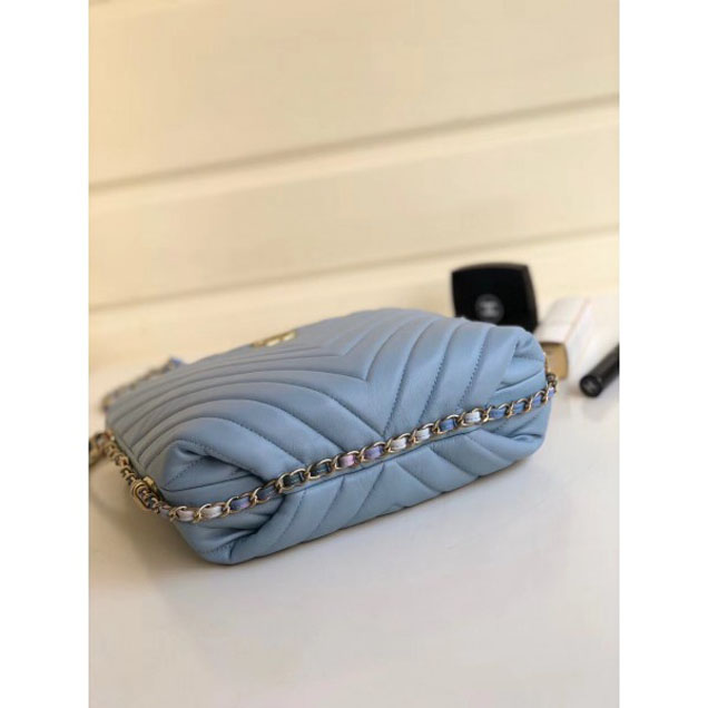 Chanel Chevron Multicolor Chain Bucket Bag Light Blue 2018