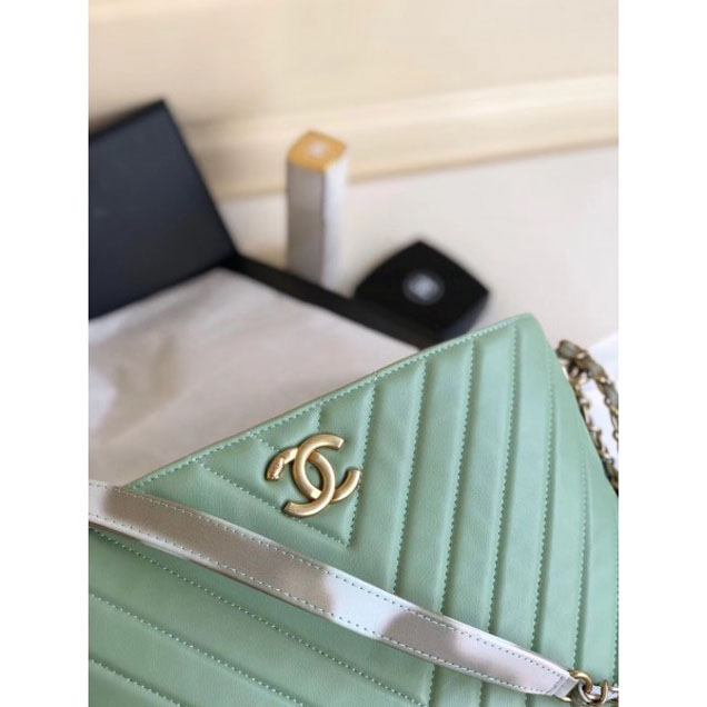 Chanel Chevron Multicolor Chain Bucket Bag Light Green 2018