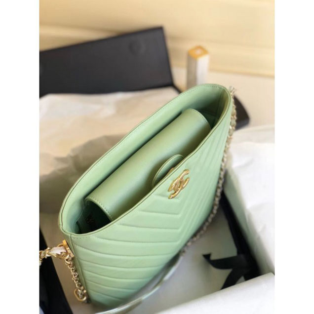 Chanel Chevron Multicolor Chain Bucket Bag Light Green 2018