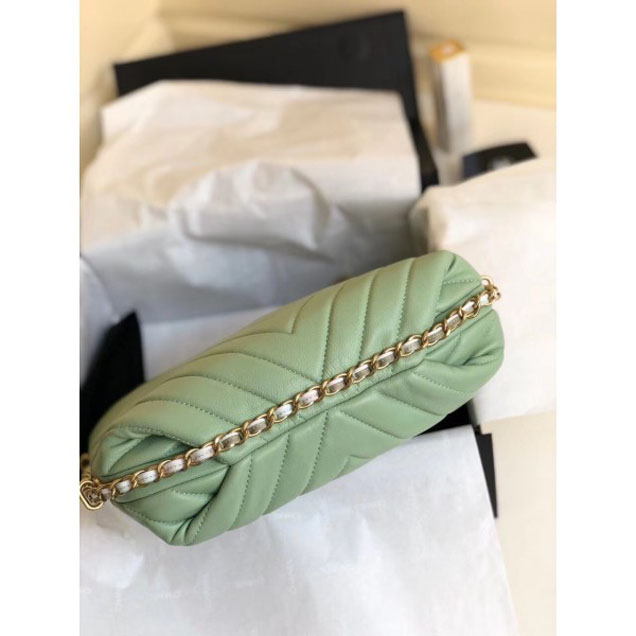 Chanel Chevron Multicolor Chain Bucket Bag Light Green 2018