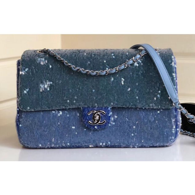 Chanel Sequins Flap Bag A57413 Blue 2018