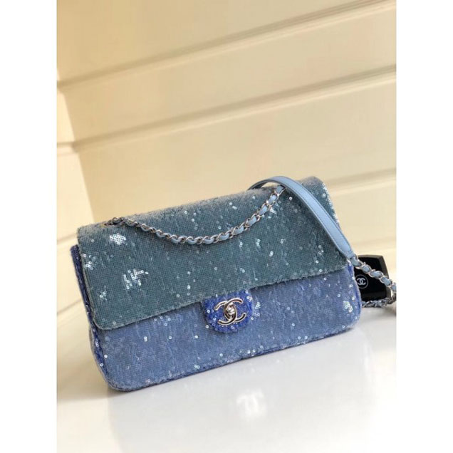 Chanel Sequins Flap Bag A57413 Blue 2018