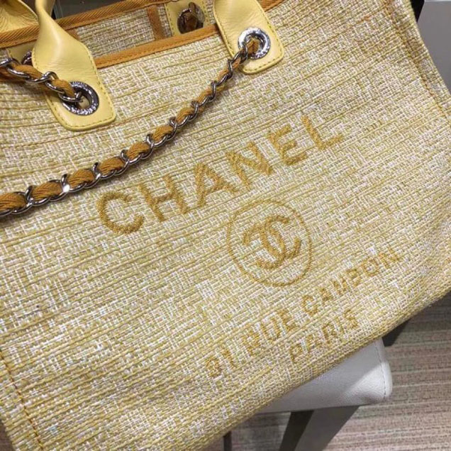 Chanel Deauville Canvas Shopping Tote Medium Bag Yellow