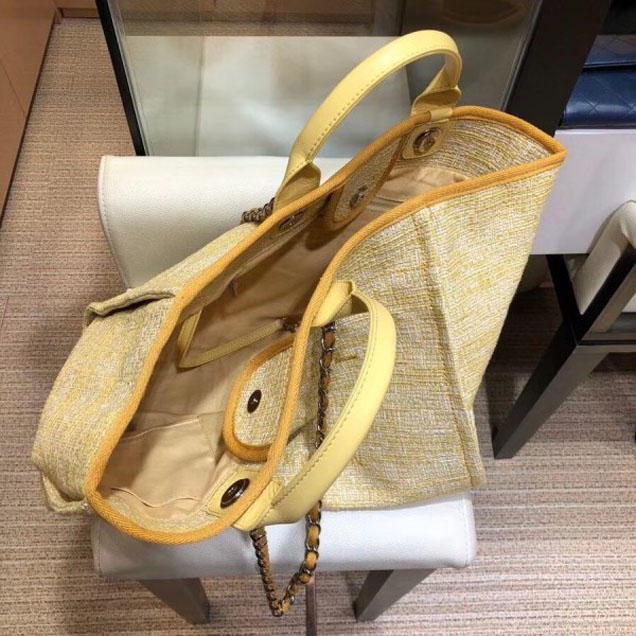Chanel Deauville Canvas Shopping Tote Medium Bag Yellow