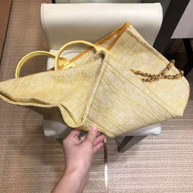 Chanel Deauville Canvas Shopping Tote Medium Bag Yellow