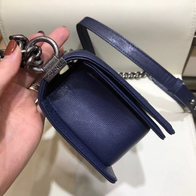 Chanel Small Boy Flap Shoulder Bag in Original Caviar Leather Royal Blue with Silver Hardware