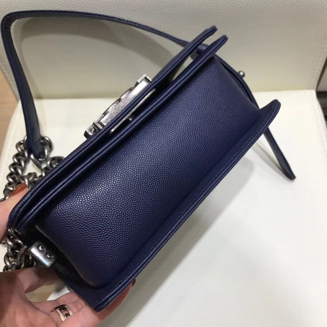 Chanel Small Boy Flap Shoulder Bag in Original Caviar Leather Royal Blue with Silver Hardware
