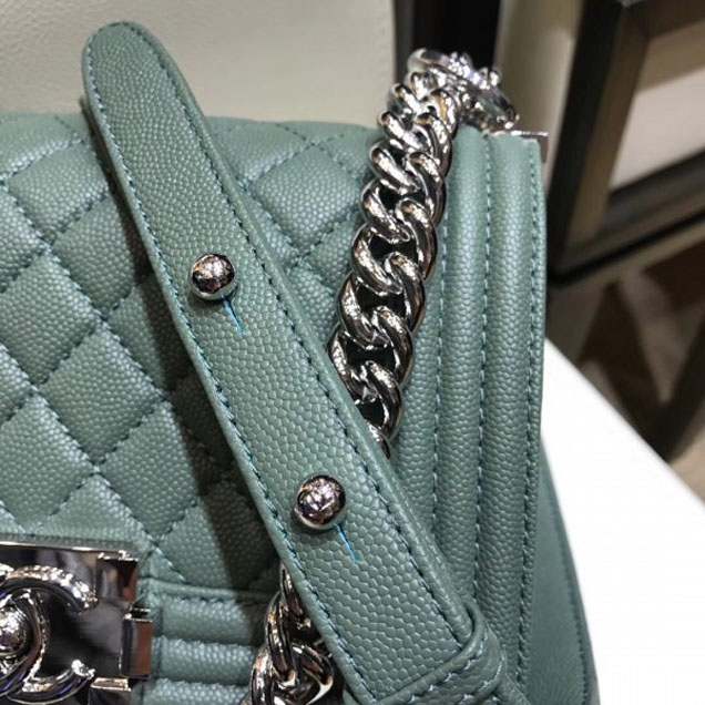Chanel Small Boy Flap Shoulder Bag in Original Caviar Leather Light Green with Silver Hardware