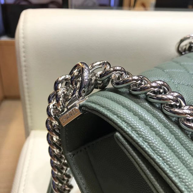 Chanel Small Boy Flap Shoulder Bag in Original Caviar Leather Light Green with Silver Hardware
