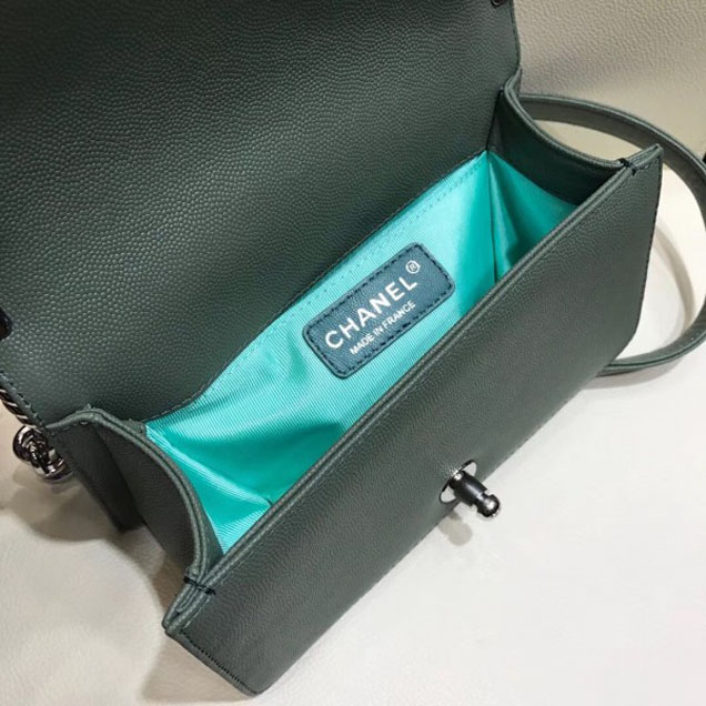 Chanel Small Boy Flap Shoulder Bag in Original Caviar Leather Light Green with Silver Hardware
