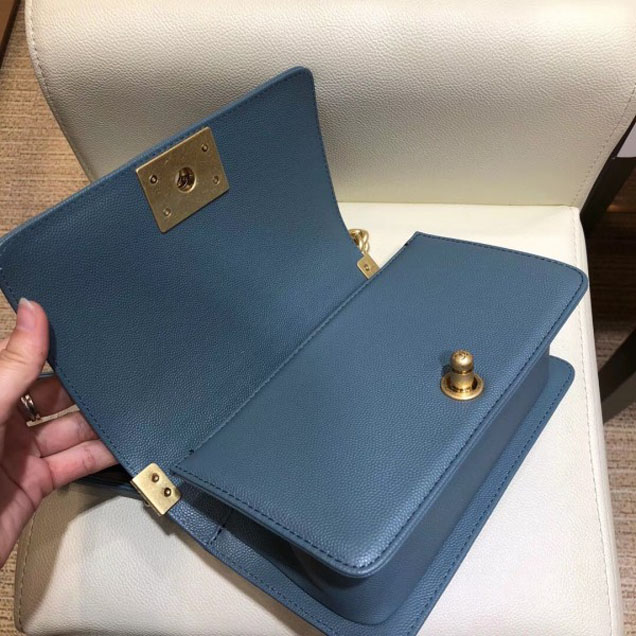 Chanel Small Boy Flap Shoulder Bag in Original Caviar Leather Denim Blue with Gold Hardware