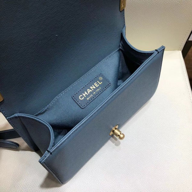 Chanel Small Boy Flap Shoulder Bag in Original Caviar Leather Denim Blue with Gold Hardware