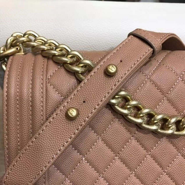 Chanel New Medium Boy Flap Shoulder Bag in Original Caviar Leather Apricot with Gold Hardware