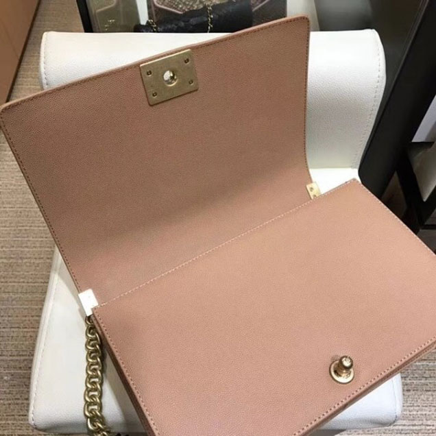 Chanel New Medium Boy Flap Shoulder Bag in Original Caviar Leather Apricot with Gold Hardware