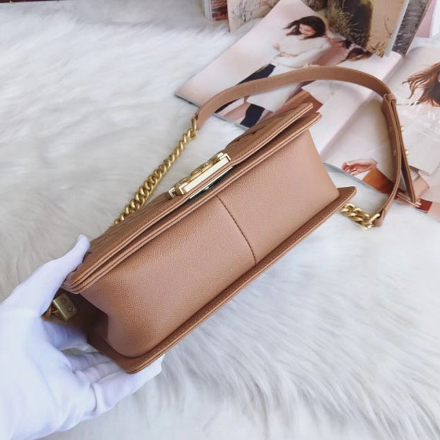 Chanel Medium Boy Flap Shoulder Bag A67086 in Original Caviar Leather Apricot with Gold Hardware