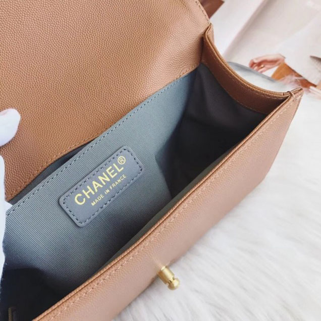 Chanel Medium Boy Flap Shoulder Bag A67086 in Original Caviar Leather Apricot with Gold Hardware
