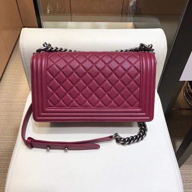 Chanel Medium Boy Flap Shoulder Bag A67086 in Original Caviar Leather Date Red with Silver Hardware