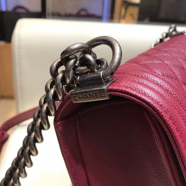 Chanel Medium Boy Flap Shoulder Bag A67086 in Original Caviar Leather Date Red with Silver Hardware
