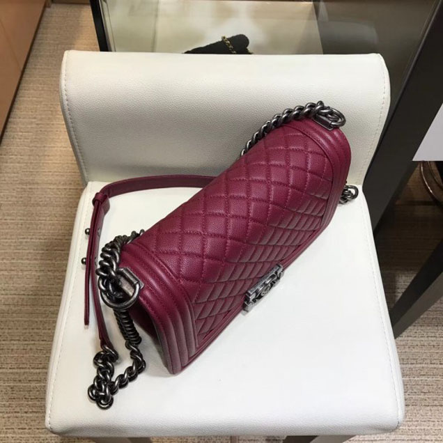 Chanel Medium Boy Flap Shoulder Bag A67086 in Original Caviar Leather Date Red with Silver Hardware