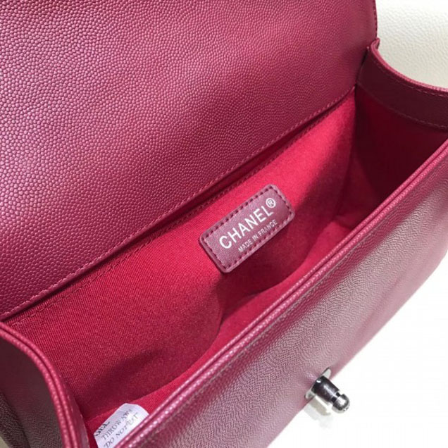 Chanel Medium Boy Flap Shoulder Bag A67086 in Original Caviar Leather Date Red with Silver Hardware