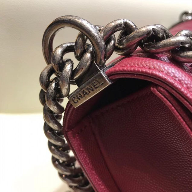 Chanel Small Boy Flap Shoulder Bag in Original Caviar Leather Date Red with Silver Hardware