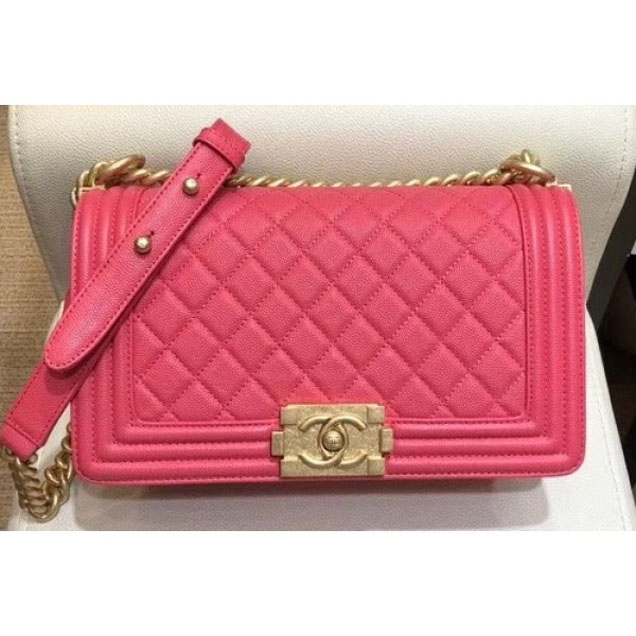 Chanel Medium Boy Flap Shoulder Bag A67086 in Original Caviar Leather Dark Pink with Gold Hardware